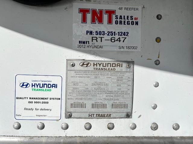 2012 HYUNDAI 2012 HYUNDAI 48u2019 ROLL DOOR REEFER W/5500 LB LIFT G 9033350701