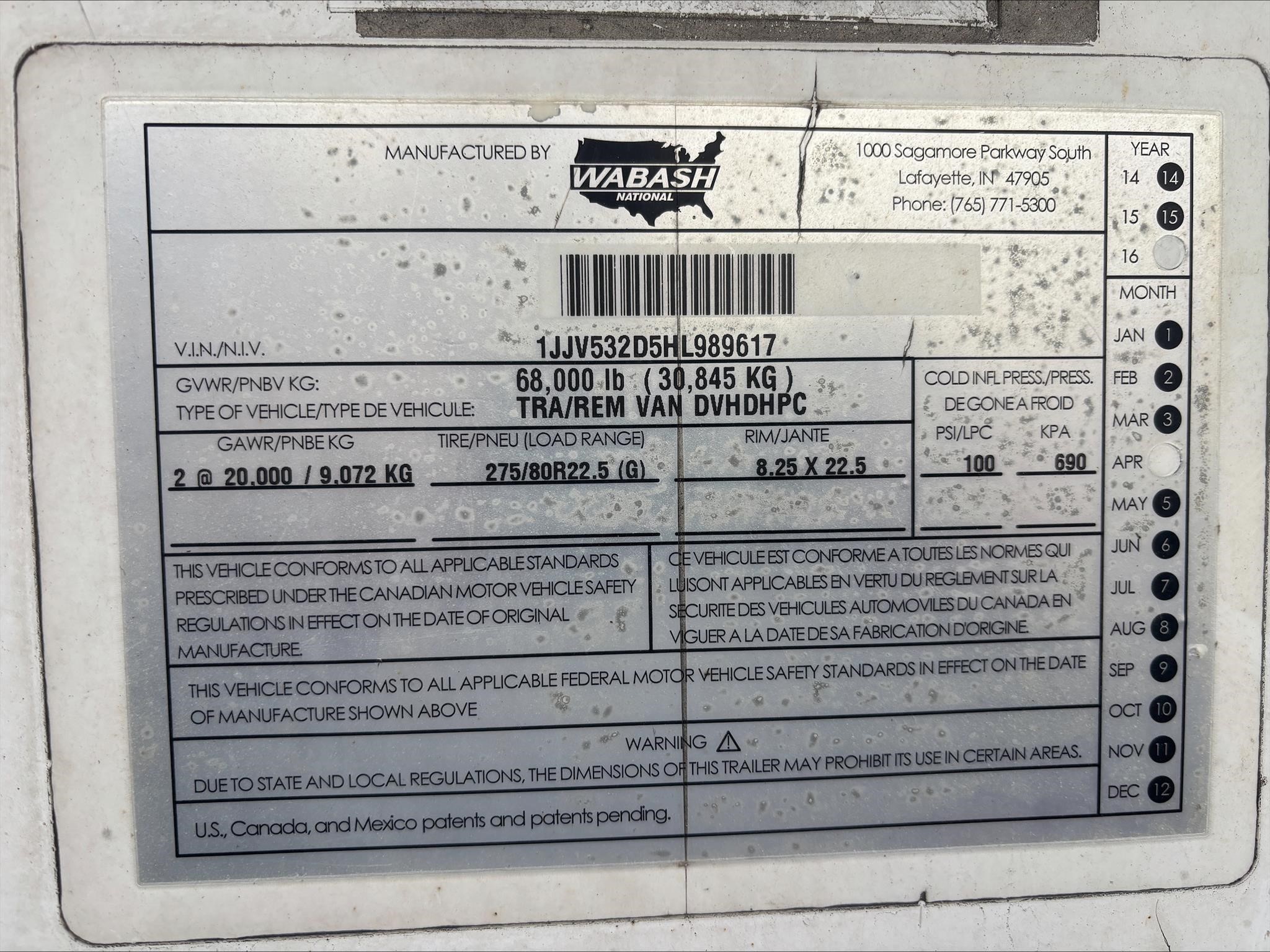 2017 WABASH 53' TANDEM SPRING RIDE DRY VAN 9049472059